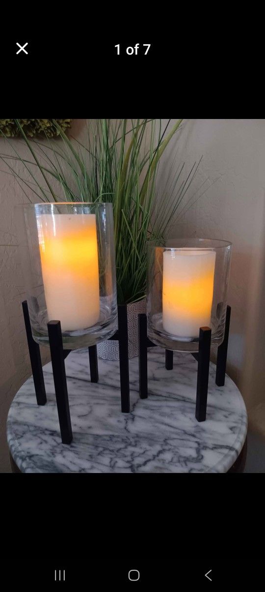 $14 Metal Stand Glass Cylinder Candle Holder/Planter. Contemporary Minimalist Heavy Home Decor