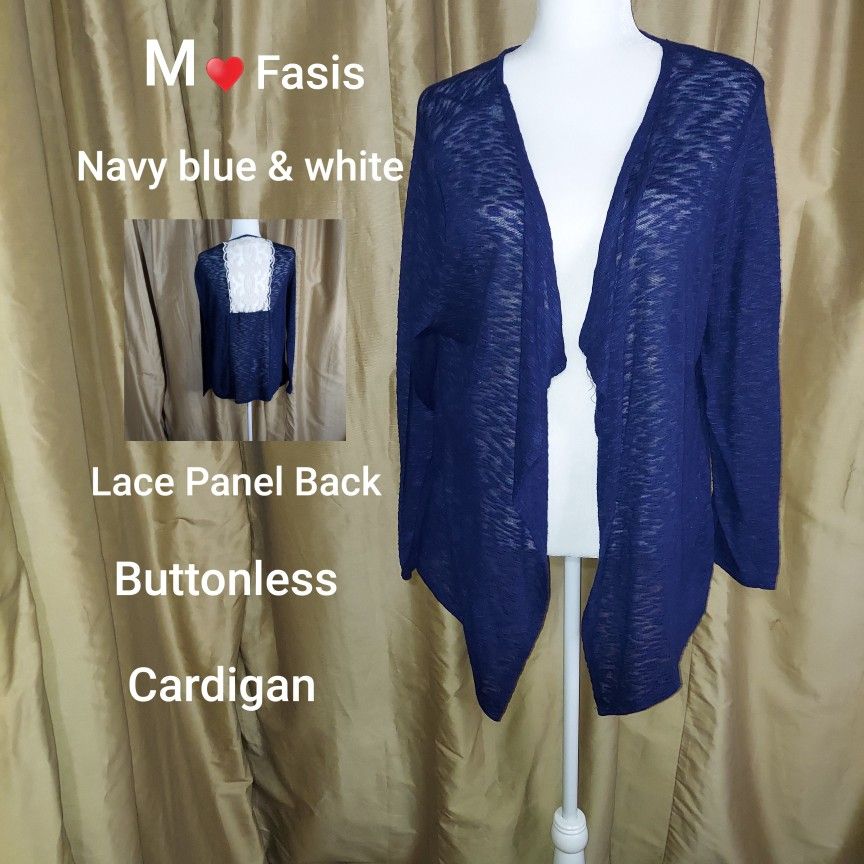 M Fasis Blue Lace Detail Cardigan Size 12