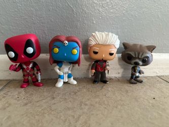 Lot of 4 Marvel Funko Pop Bobbleheads Deadpool Xmen Mystique Rocket Groot Guardians of the Galaxy