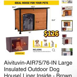 😀 Aivituvin AIR76 Dog House Outdoor & Indoor Dog Kennel with Insulated Liner for Winter Waterproof Large Dog Cage for Small & Medium & Large Dogs,Uni
