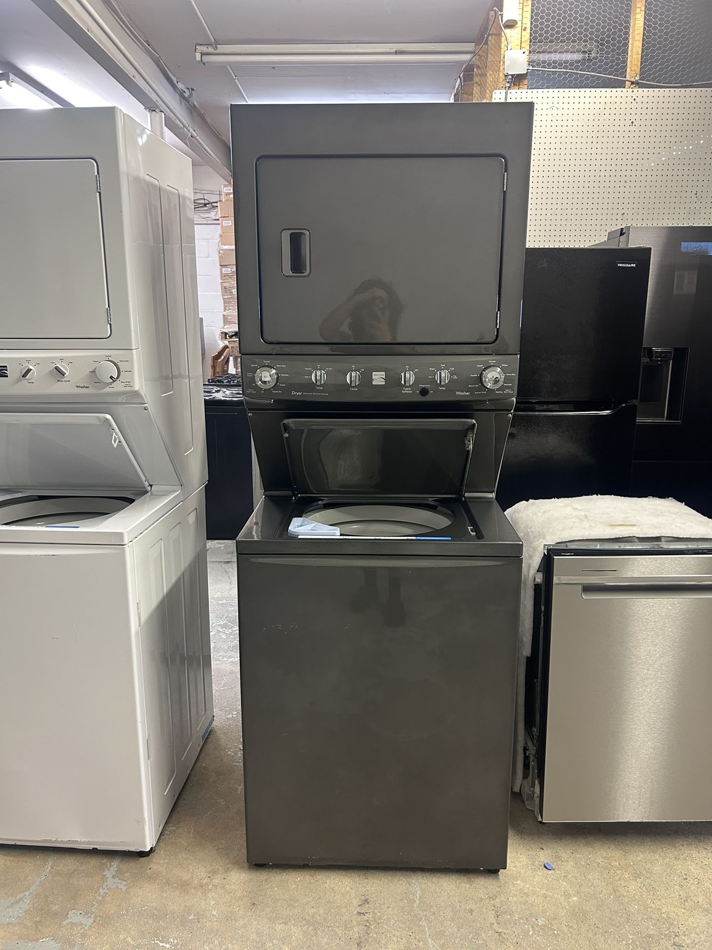 Kenmore Elite 27width Electric Stackable Washer & Dryer Black Stainless