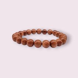 Handmade Natural Red Goldstone 8mm Beaded Stretchable Durable Bracelet 