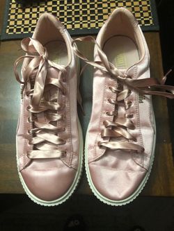 Puma Pink Satin Sneakers with Ribbon Laces