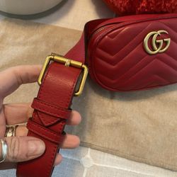Authentic Gucci Marmont Belt Bag Bum Fanny Sling Heart Red Leather Dustbag