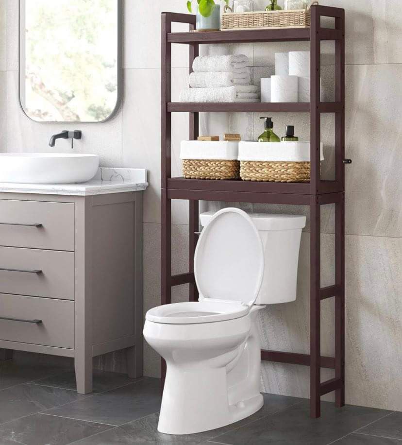 Over The Toilet Storage, 3-Tier Bamboo Over Toilet Bathroom Organizer with Adjustable Shelf, Brown