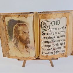 Vintage Serenity Prayer Gold Painted Book With Stand