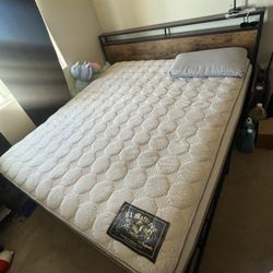 King Metal Frame Bed With Wooden Sections