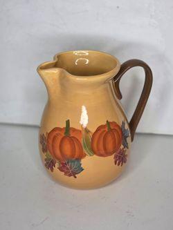Harvest Ceramic Pumpkin Pitcher Fall Autumn Decor Utensil Holder Crock Vase