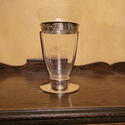 GLASS AND STAINLESS STEEL TRIMMED  VASE