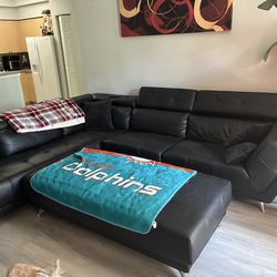 Leather Couch and Large Ottoman