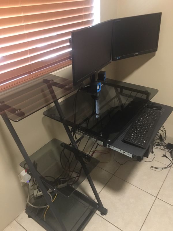 Smoked Tempered Glass Computer Desk For In Hazard Ca Offerup Smoked Tempered Glass Computer Desk For