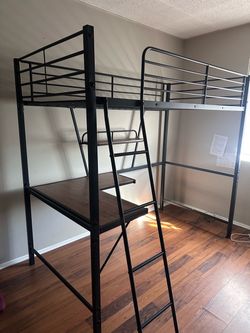 Metal Loft Bed Frame with Desk and Ladder