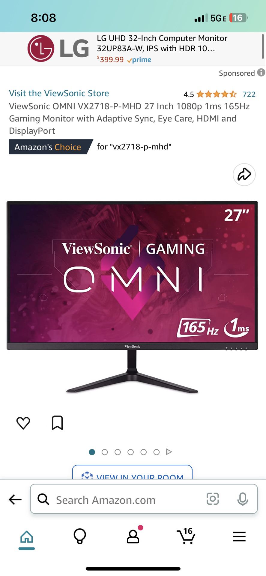 ViewSonic OMNI VX2718-P-MHD 27 Inch 1080p 1ms 165Hz Gaming Monitor with Adaptive  Sync, Eye Care, HDMI and DisplayPort for Sale in Costa Mesa, CA OfferUp