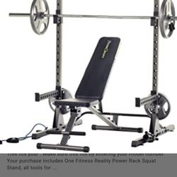 Power cage Half Rack with fully Adjustable bench and 300lb Olympic weight set