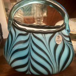 Fenton Glass Purse-Blue with Black in great condition!!
