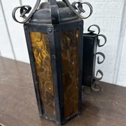 VINTAGE SPANISH MISSION STYLE OUTDOOR SCONCE LIGHT FIXTURES AMBER GLASS 
