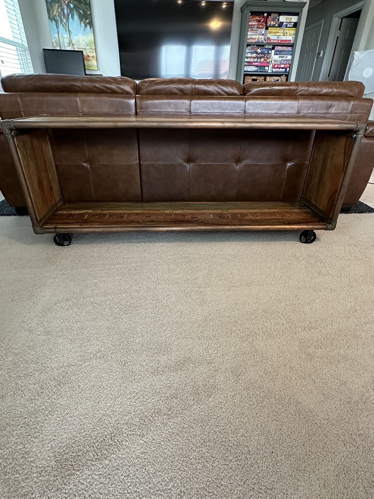 Unique Industrial Style Solid Wood and Metal Pipe Console Table