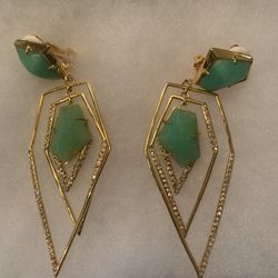 Alexis Bittar Earrings - Gold Drop With Green Clip