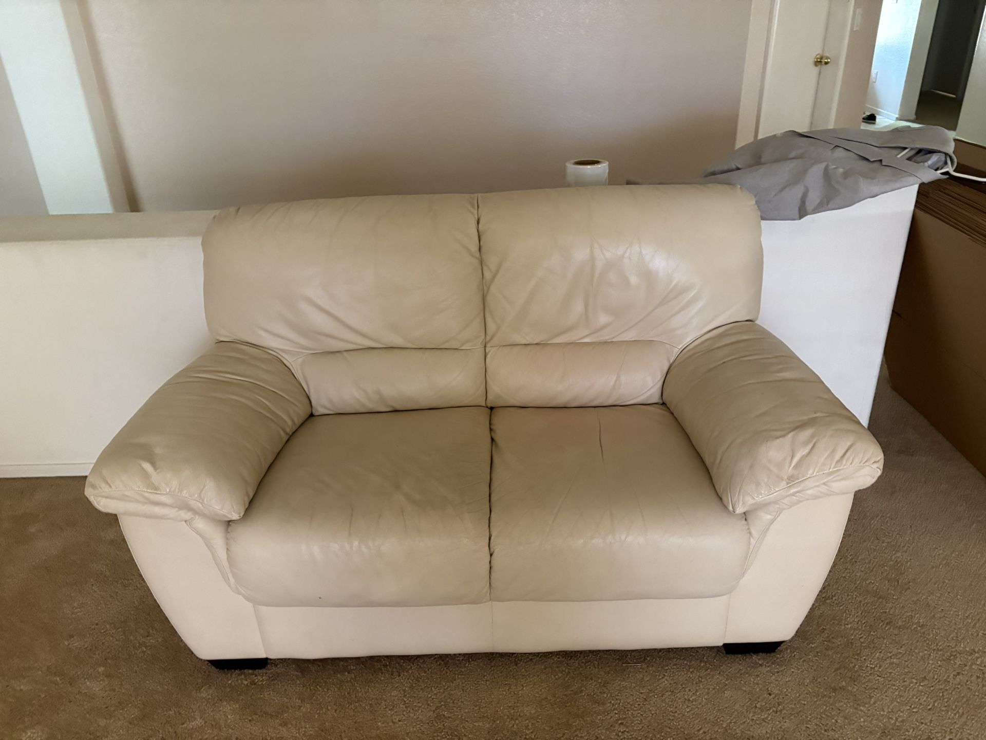 Cream Leather Couch, Love Seat, Recliner