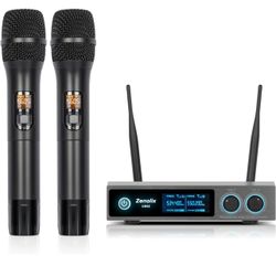 Zenolix Pro Wireless Microphone System Dual Wireless Mics, 2 Handheld Dynamic Microphones, Adjustable UHF Channels, Auto Scan, Microphone for Singing,