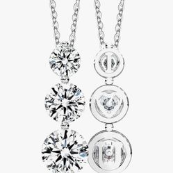 Moissanite Three-Stone Pendant Necklace – Sterling Silver, Dazzling Sparkle | Brand New in Box