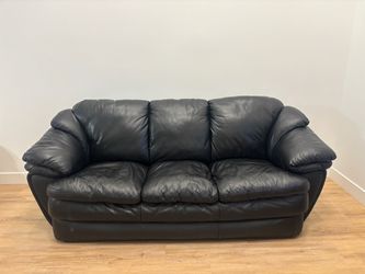 Black Leather 3-Seat Sofa