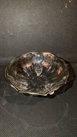 Vintage Glass Bowl with Floral Etching