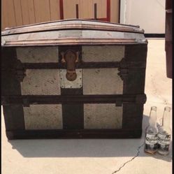 120 Year Old Luggage Chest W Wheels Vintage 