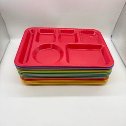 13 Pc Vintage Melamine Cafeteria Trays Divided Lunch Plates Mixed Colors Retro