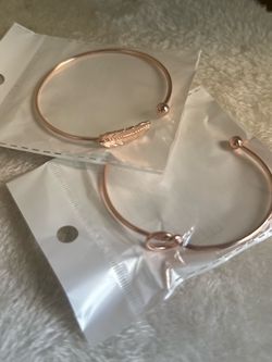 Rose Gold Cuff Bangle Bracelets Set of 2