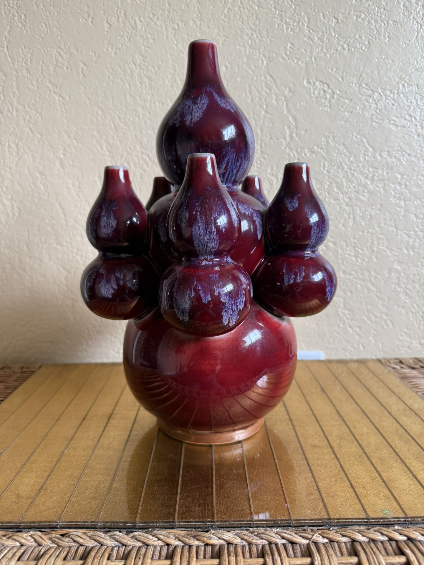 Chinese Flambé Porcelain Imperial Style Red Ox Blood With Purple Glaze Vase Antique