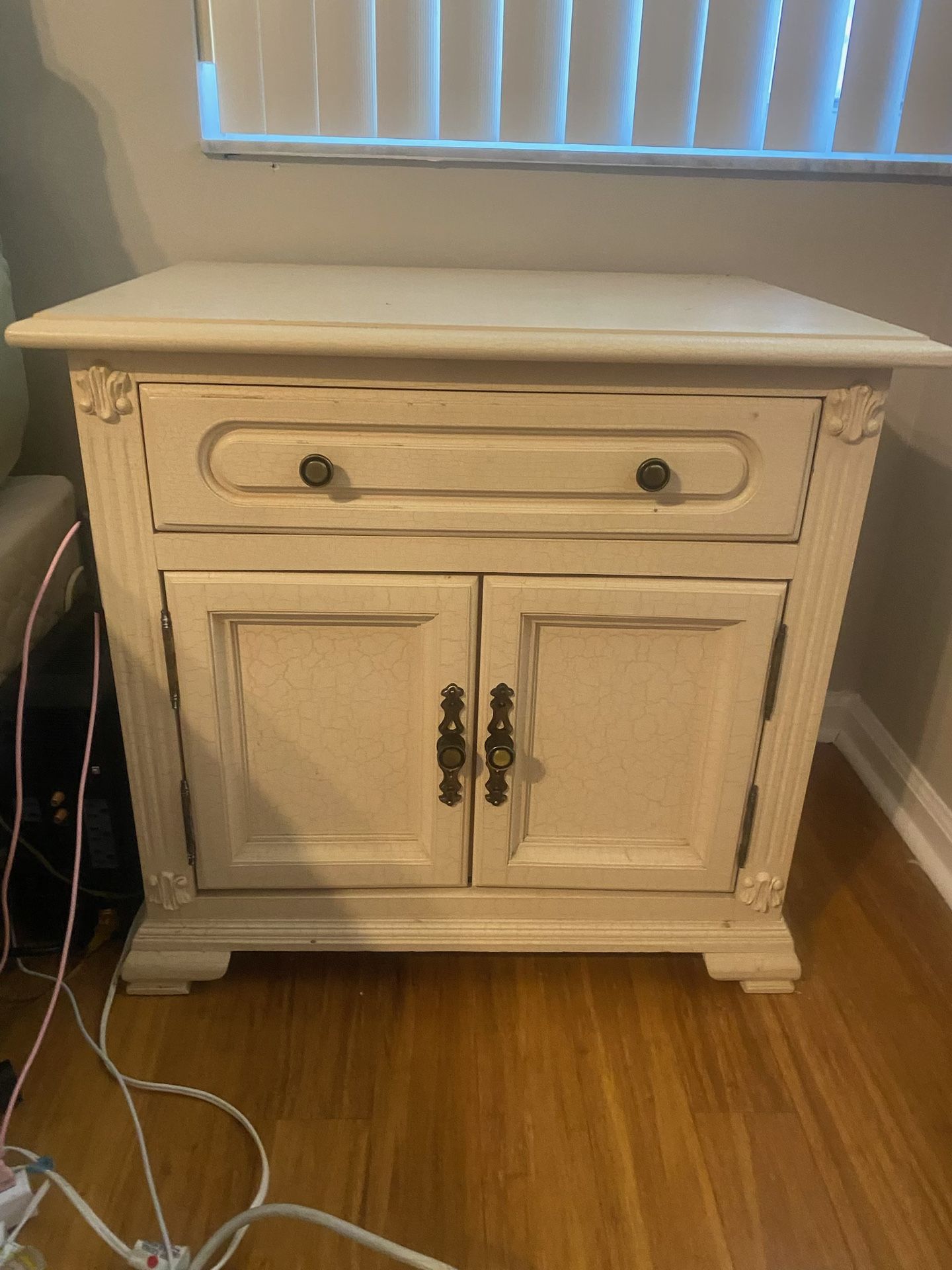 Collectible Vintage Crackle Finish Cabinet with Drawer and Double Doors