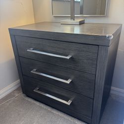 Two Modern Dark-Wood Three-Drawer Nightstand