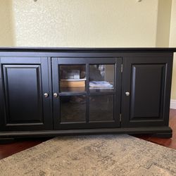 Black Wood TV Stand / Media Console with Storage – Excellent Condition