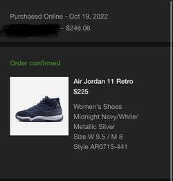 jordan 11 midnight navy size 9.5W/8M