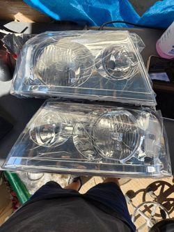 04-08 Ford F150 Lincoln Chrome Housing Clear Corner Headlights Lamps Set