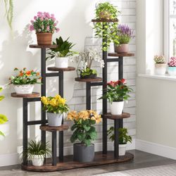 Multi-Tiered Plant Stand, 11 Potted Plant Shelf Flower Stands Color, Rustic Brown