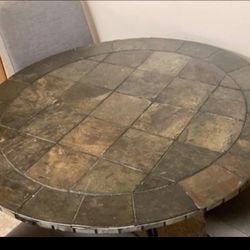 Gorgeous Earth Toned Slate Tiled Round Kitchen Table And Four Dining Chairs