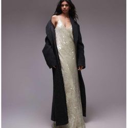 Topshop sequin maxi slip dress in buttermilk