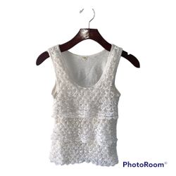 J. Crew White Ruffle Lace Scoop Neck Tank Top