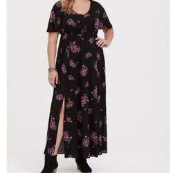 Torrid Black Floral Challis Maxi Dress - Size 2X