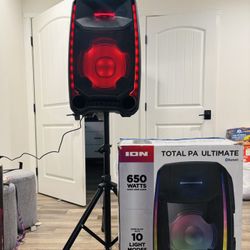 ION Total PA Ultimate – 500W Portable Bluetooth PA Speaker System w/ Wireless Mic, Tripod Stand & LED Lights