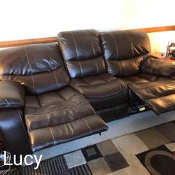 Brand New Living Room Set 💥 Leather Black Power Lay Flat Sofa Couch, Loveseat And Recliner Chair Set| Big Discount!|