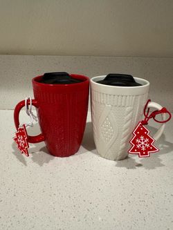 Brand new Christmas Knit-Texture Ceramic Stoneware Mugs with Lids