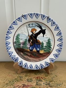 Antique Late 17th Century “Autumn” Bassano-Style Hand Painted Italian Faience Plate