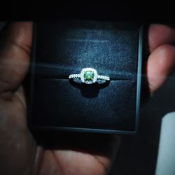 Luxury Green Square Halo Moissanite 925 Silver Adjustable Ring