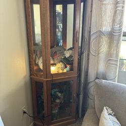 Oak corner curio cabinet