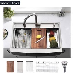 33 Inch Farmhouse Sink Splash Guard Workstation S - VOKIM 33x22 Inch Apron Front Kitchen Sink Stainless Steel 16 Gauge Single Bowl Gunmetal stainless 