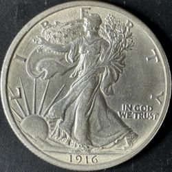 1916-P 50¢ Walking Liberty Half Dollar - Raw Uncirculated - See Pictures
