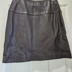 Brown Leather Knee Length Skirt Valerie Stevens